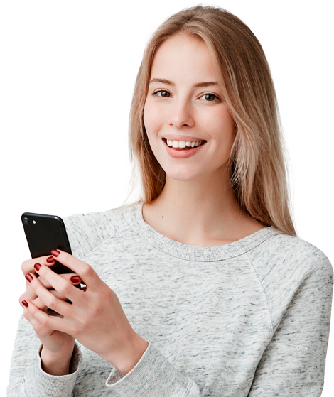 Smiling young lady completing a survey for cash